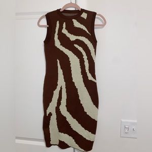 Brown/Cream Zebra Print Mini Sweater Dress